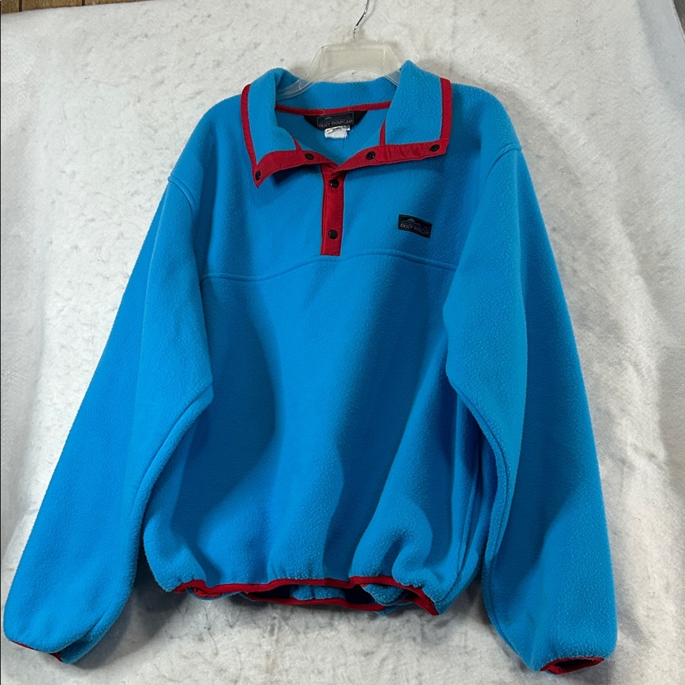 Misty Mountain Turquoise Faux Fleece Snap Pullover Cozy Outdoor Sweatshirt XL